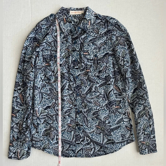 Tory‎ Burch Women’s Blue Printed Cotton Collared Long Sleeve Button Down Top - Picture 5 of 13
